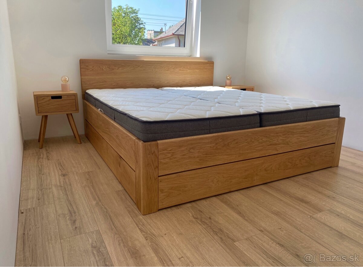 Dubová posteľ - úložný priestor, výklopné rošty - 13