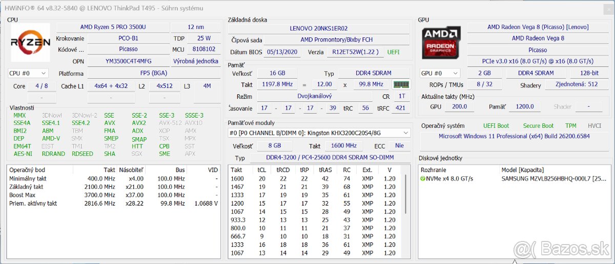 Lenovo ThinkPad T495 – Ryzen 5 PRO, 16GB RAM, 256GB SSD, 14″ - 13