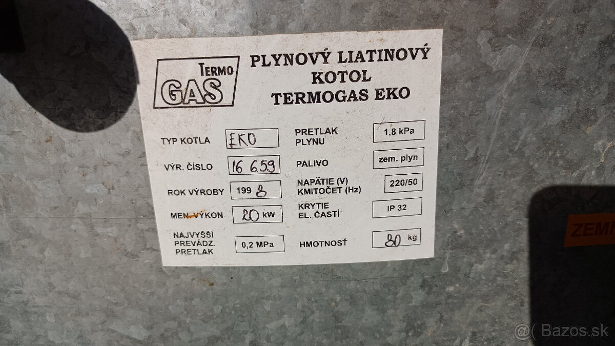 Plynový liatinový kotol, čerpadlo, expanzná tlaková nádoba - 13