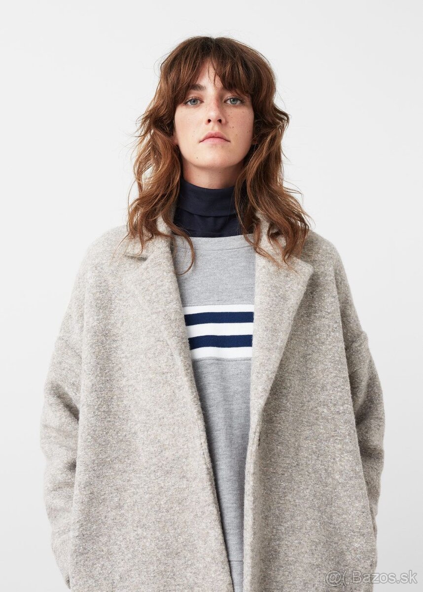 Mango Oversized béžový dámsky kabát strih coccoon XS 34 - 13