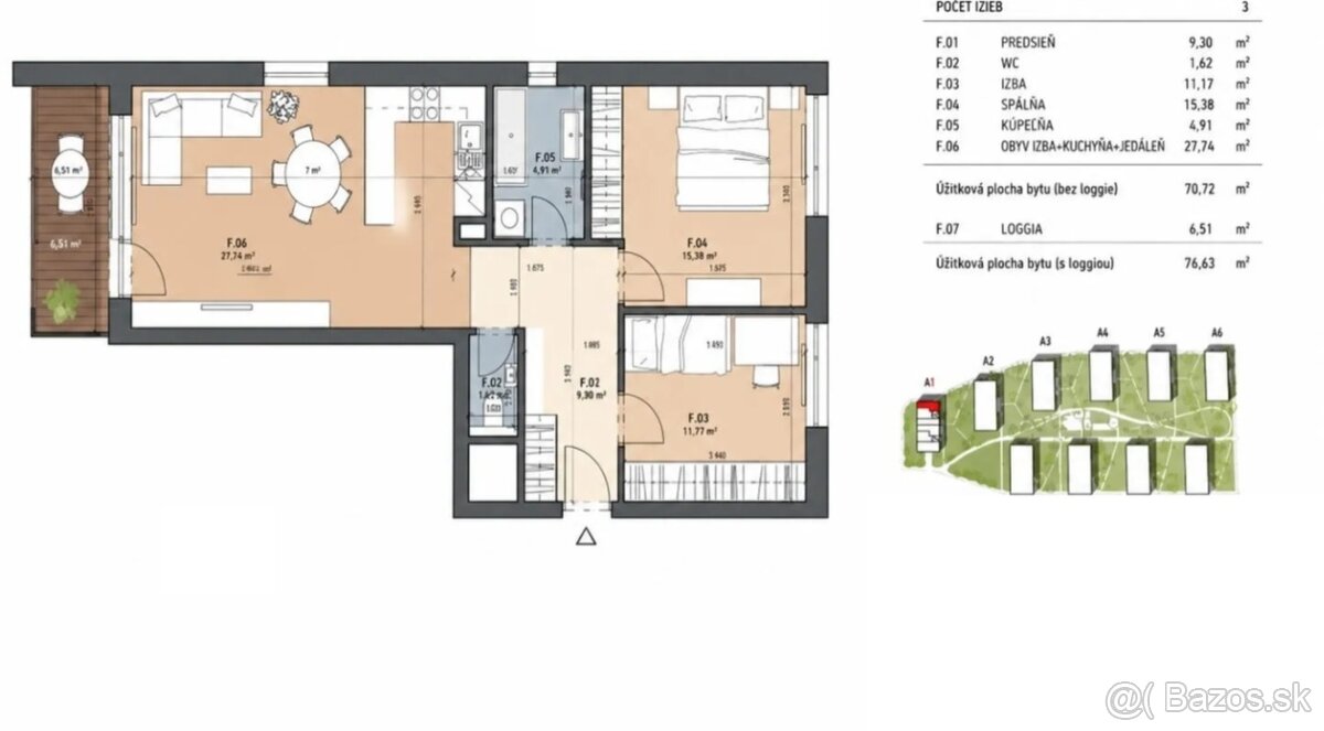 3i novostavba, 77 m2, parking – BORY BÝVANIE - 13