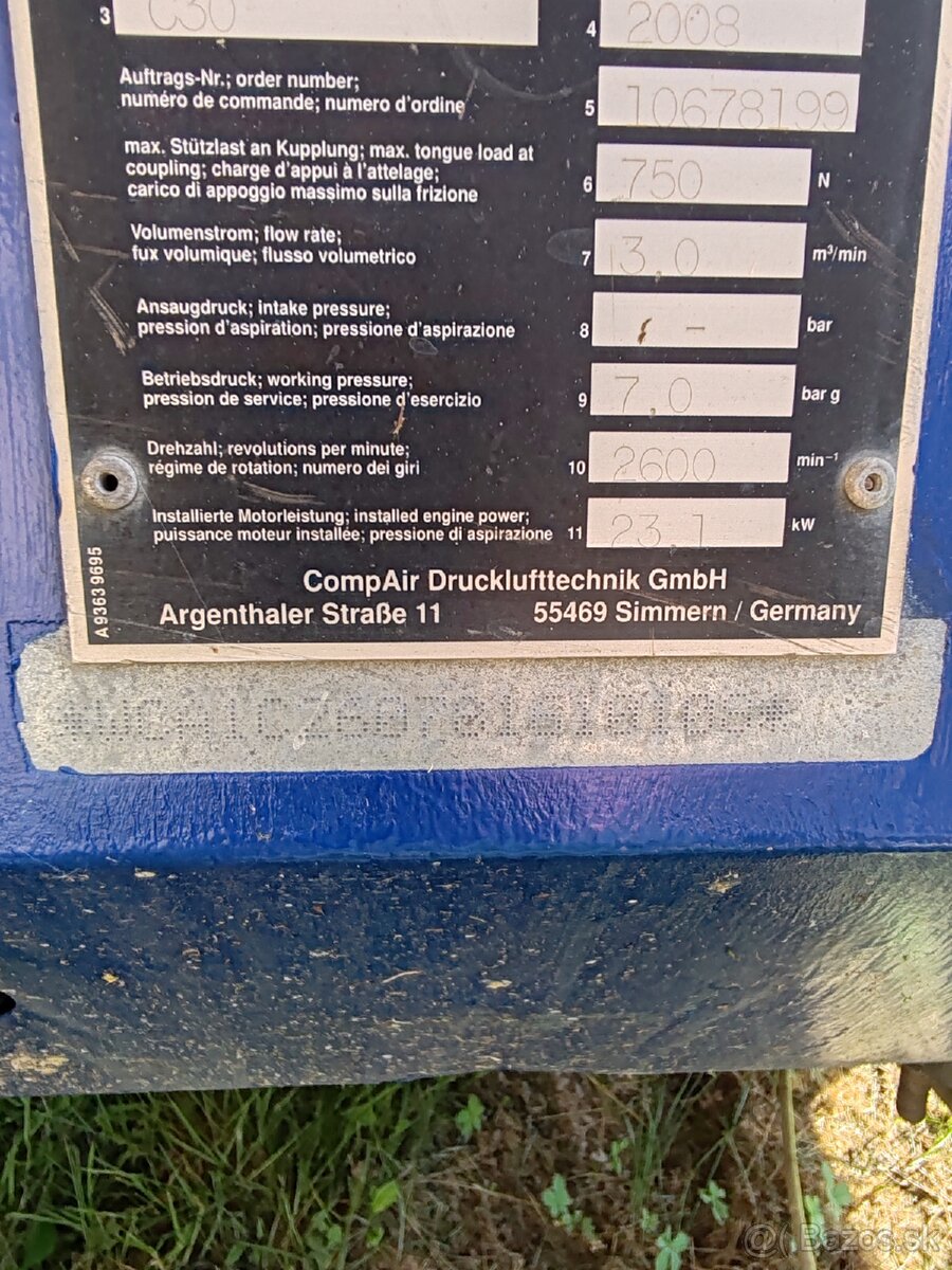 Predám prívesný kompresor compair C30 - 13