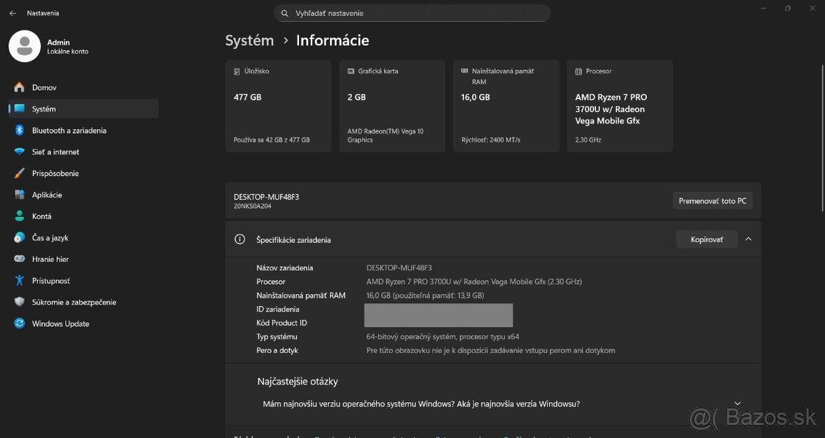 Thinkpad T495/Ryzen 7 Pro 3700U/16GB RAM/FHD IPS/512GB SSD - 13