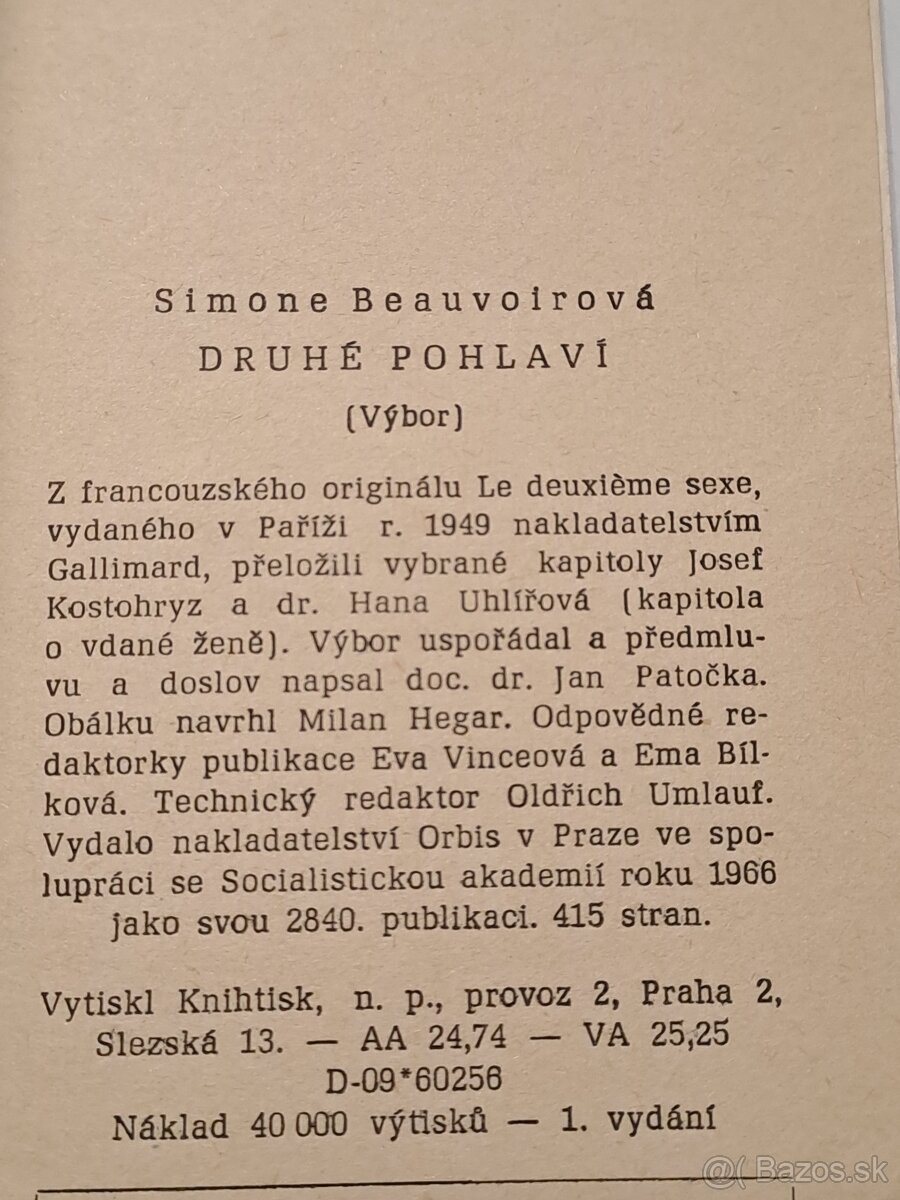 1. vydání, Simone Beauvoirová, Druhé pohlaví, 1966 - 13