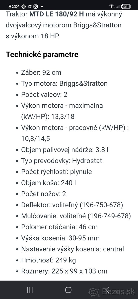 Predám zahradny traktor mtd LE 180/92H - 13