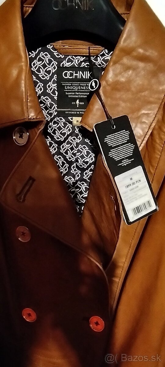 nový koňakový kožený kabát veľ. M - 13