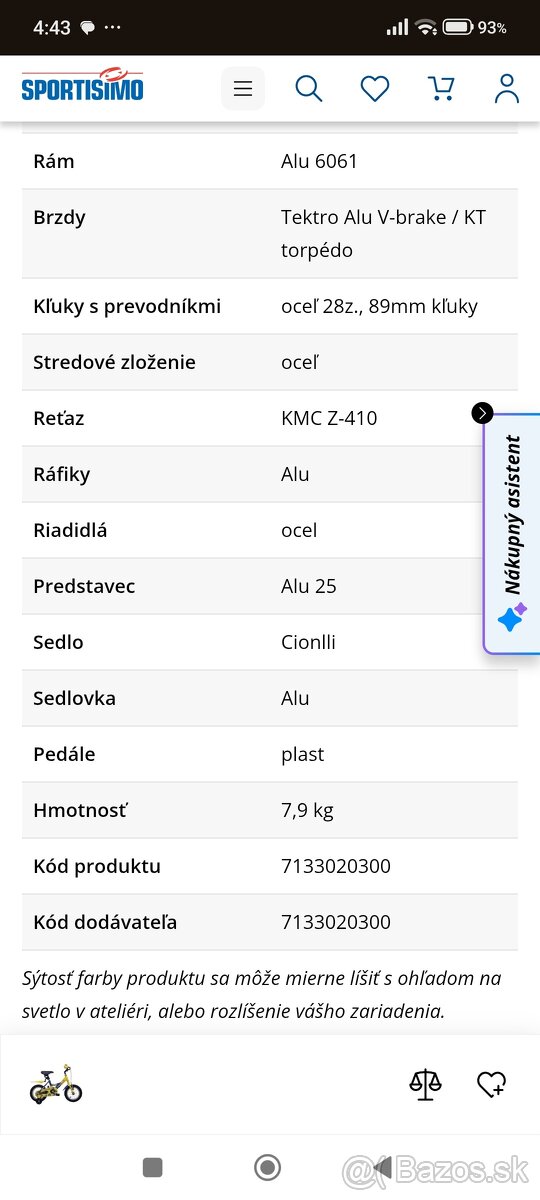 Predám detský bicykel Arcore , veľkosť 12 - 13