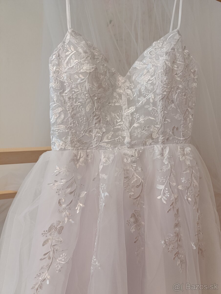 Krasne nové nenosené svadobné biele šaty na ramienka, 36 - 13