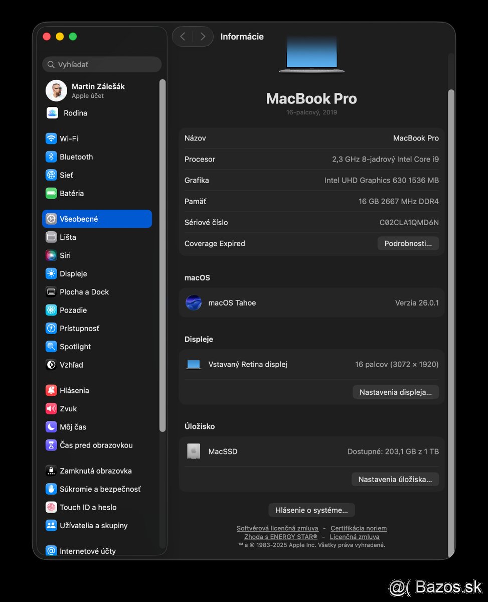 Predám Apple MacBook Pro 16, i9, 16GB, 1TB - 13