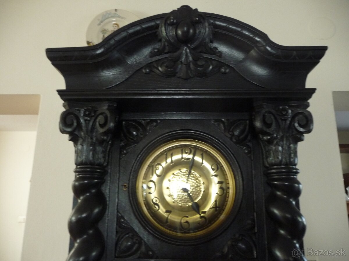 Vyrezávané drevené starožitné podlahové barokové hodiny - 13