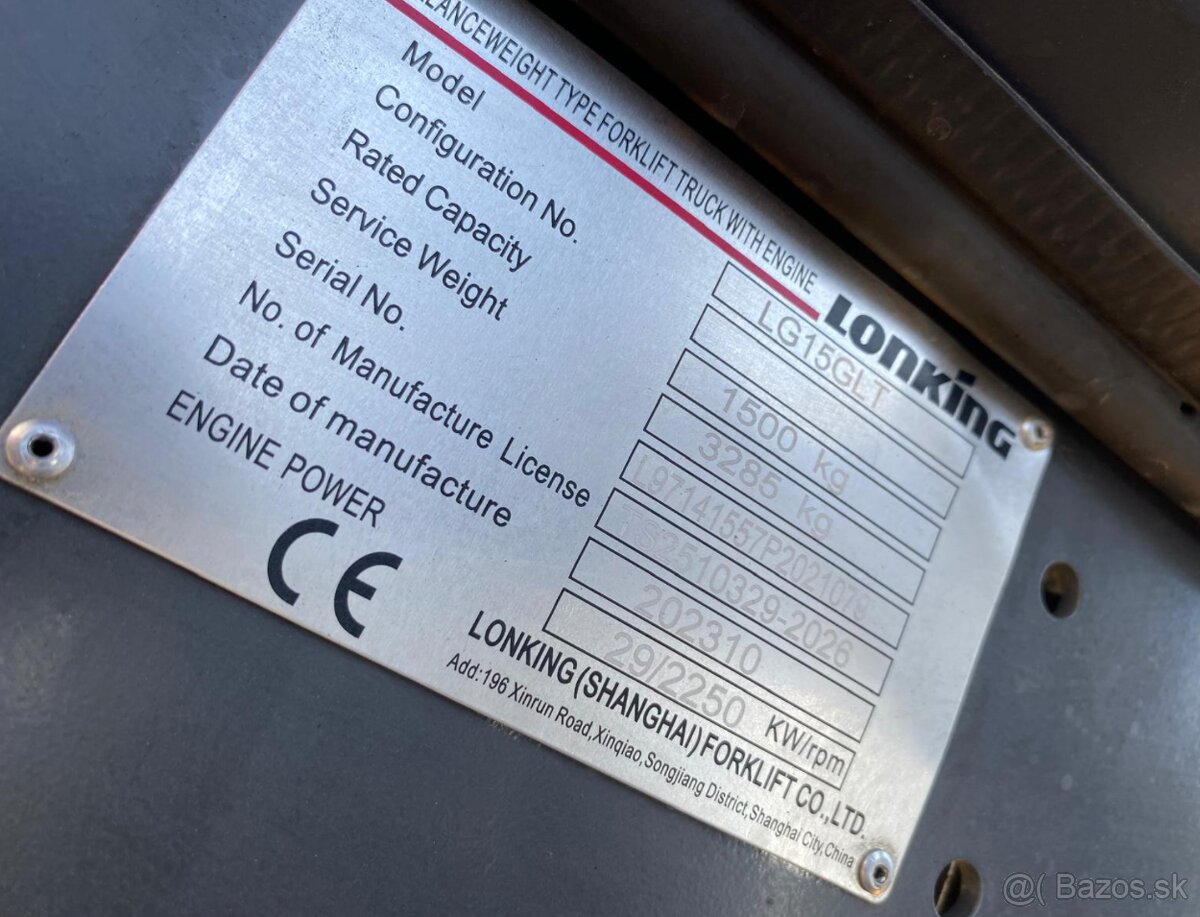 Nový vysokozdvižný vozík Lonking LG15GLT pohon LPG/benzín - 13