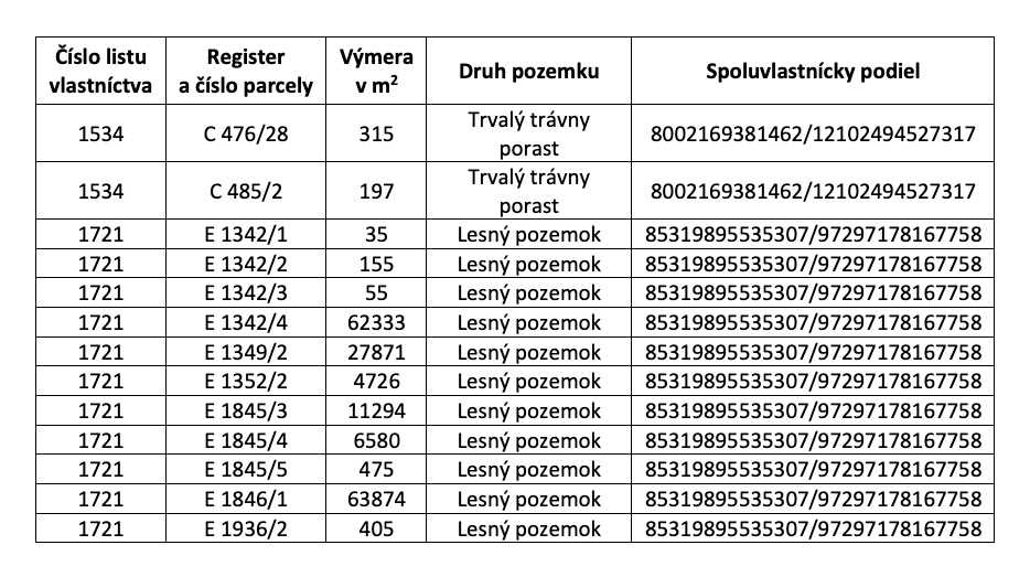 Raslavice – 156.000 m2 LESOV (87,6% podielov na LV) - 13