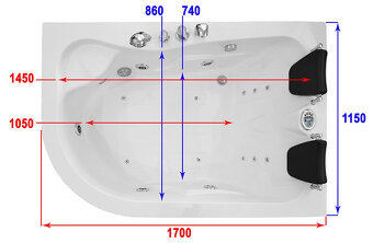 M-SPA - 0205 Pravá kúpeľňová vaňa s hydromasážou 170 x 115 x - 13