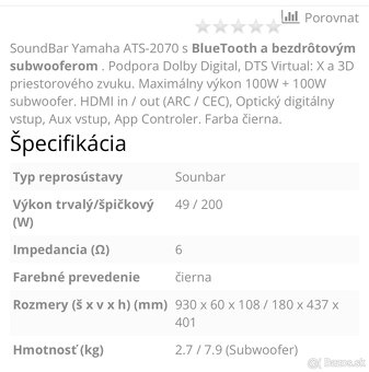 Predám YAMAHA soundbar a subwoofer - 13