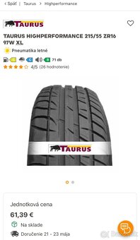 Letné Pneumatiky Taurus HighPerformance 215/55 R16 - 13