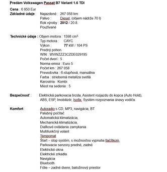 Predám VW Passat 1,6 TDI, B7, r.v. 2012, kombi - 13