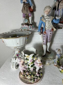 Starožitný porcelán svietnik misa socha - 13