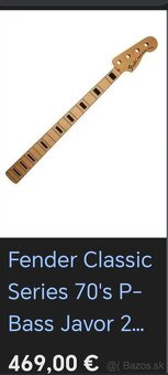 Javorový krk na precision Bass gitaru nový nepoužitý - 13