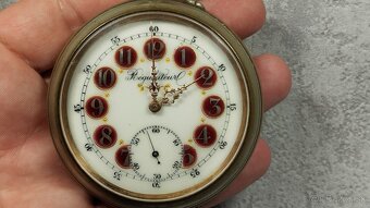 Monstrózné staré kapesní hodinky s lokomotivou, 66mm, 202g - 13
