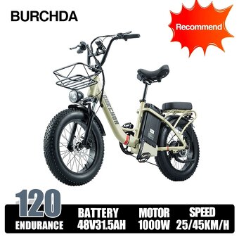 Výkonný mestský ebike Burchda 1000W,31.5Ah,45km/h,200km,nový - 13