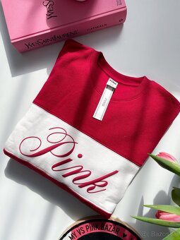Victoria’s Secret PINK bordovo biela mikina S - 13