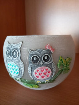 Voskový svietnik Sovičky na čajový kahanček 10x9 cm - 13