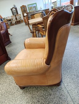 Rustikální kožené křeslo, masív, Nábytek s příběhem - 13