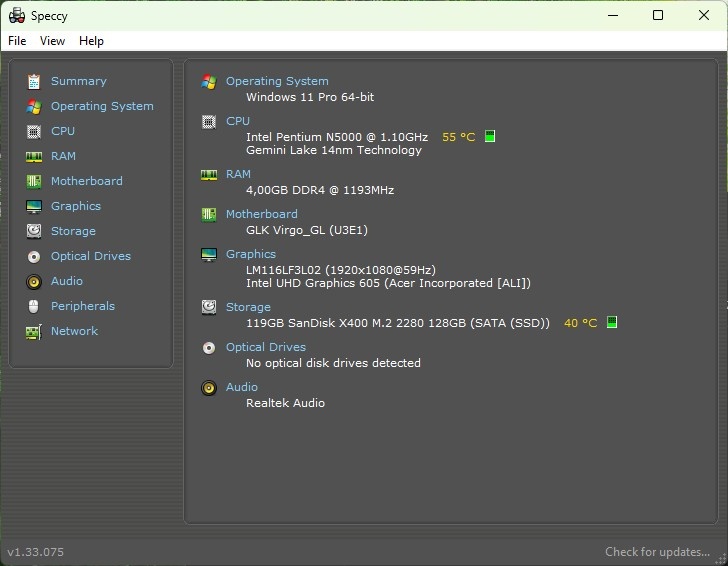 Acer Travelmate Spin /Intel N5000/4GB RAM/FHD touch/128GB - 14