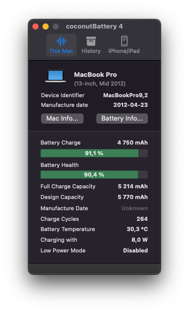 MacBook Pro (13-inch, 2012) /Intel Core i5/4GB RAM/256GB SSD - 14
