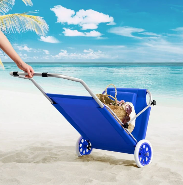 Hliníkové záhradné lehátko s kolieskami modré a béžové - 14