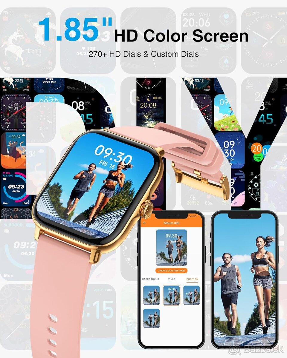 Chytré hodinky P72 – 1,85" - volanie, IP68, ružové - 14