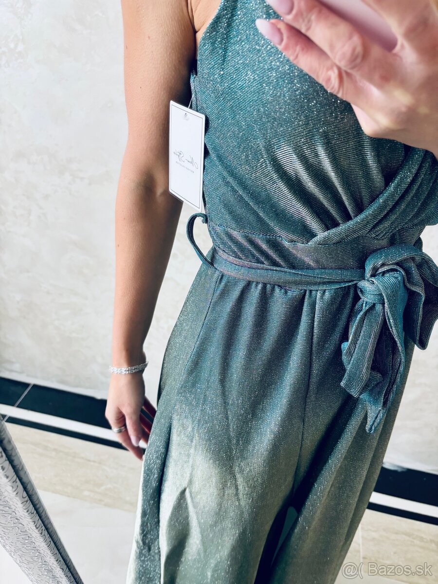 Spoločenské šaty metalic mint green - 14