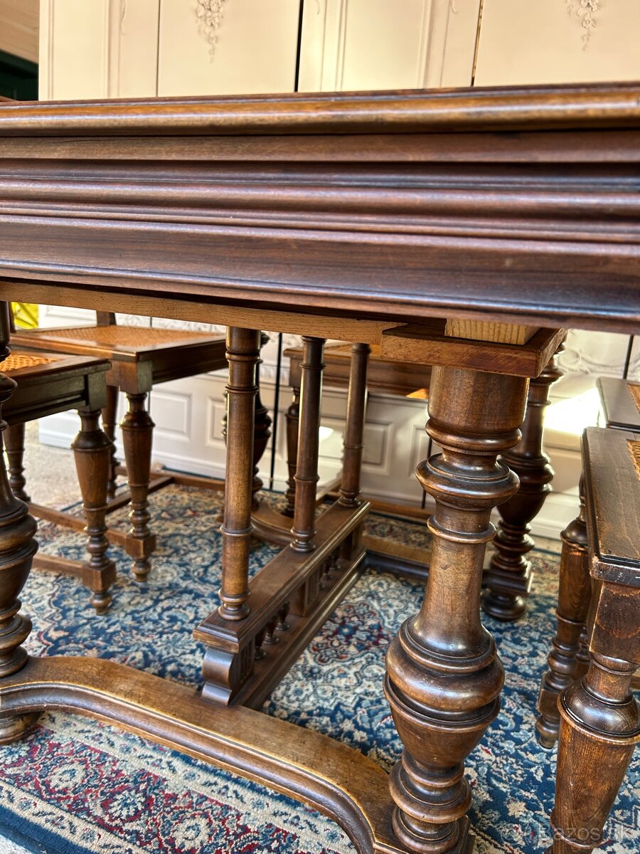 Starožitný celodrevený príborník, stôl 6 stoličiek - 14