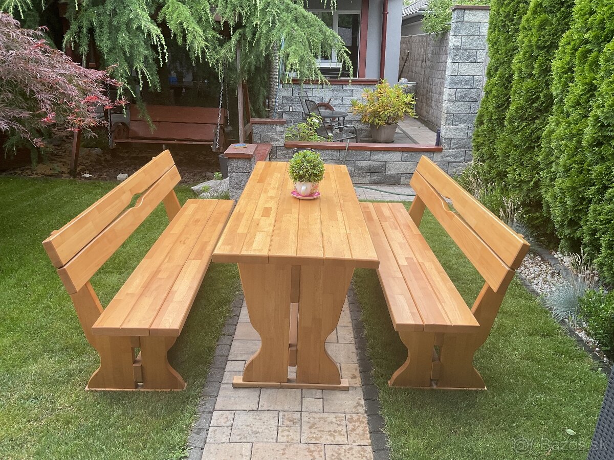 Masívny Dubový set srôl a dve lavice dĺžka 2m - 14