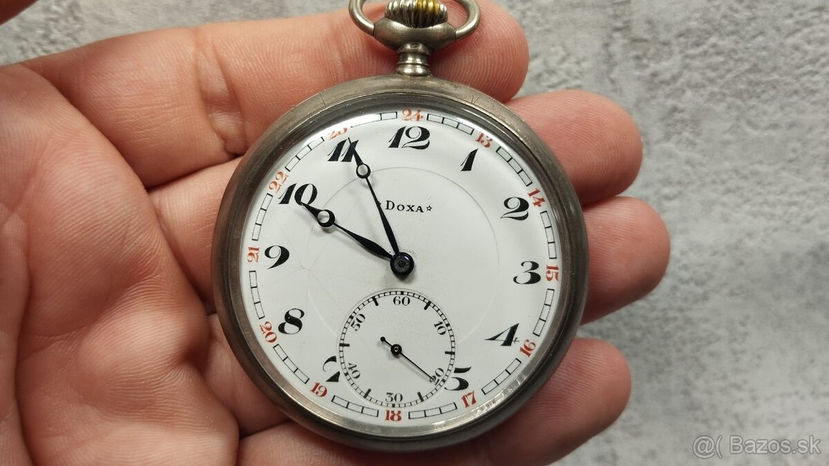 Starožitné pánské švýcarské kapesní STŘÍBRNÉ hodinky DOXA - 14