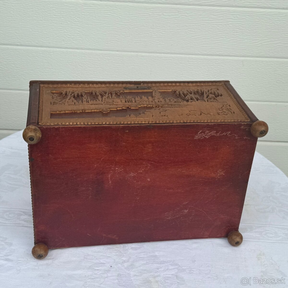 Starožitná velká dřevěná truhla na šití - 14