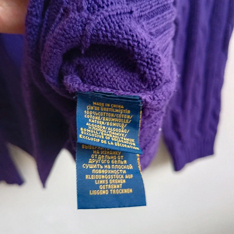 POLO Ralph Lauren fialový pletený sveter cable knit L - 14