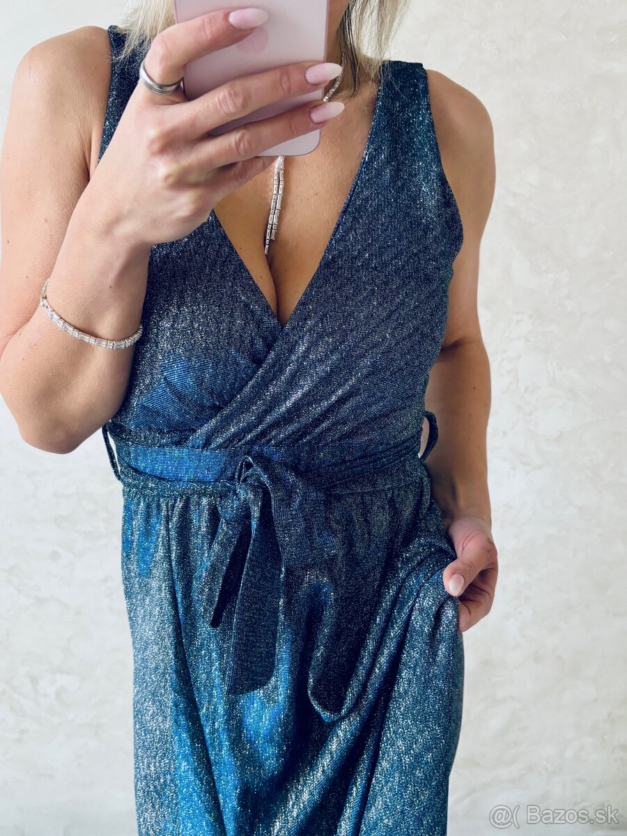 Spoločenské šaty metalic blue - 14