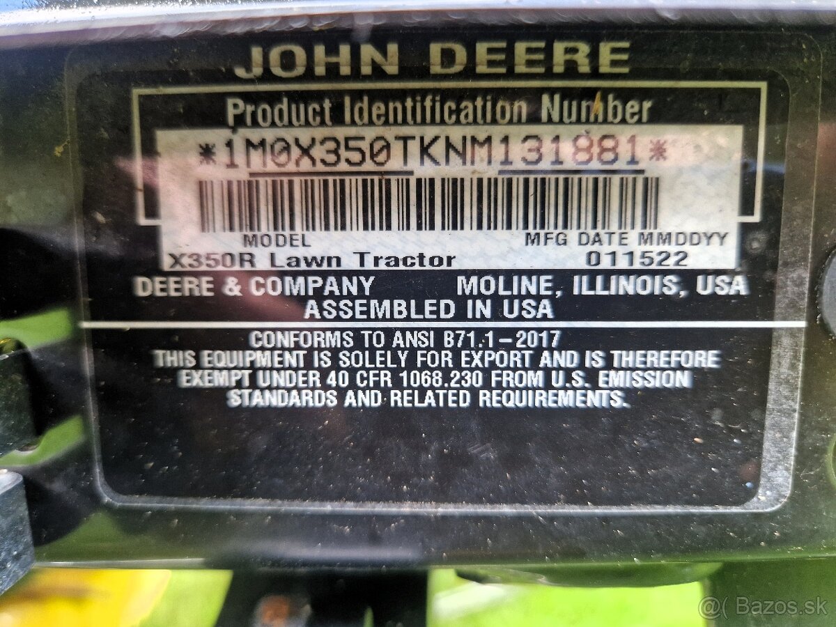 Zahradni Traktor sekačka John Deere X350 r - 14