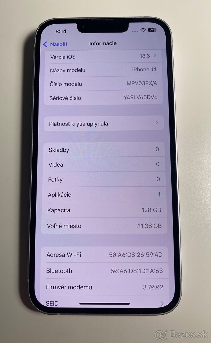 iPhone 14 Purple, batéria 91% - 14
