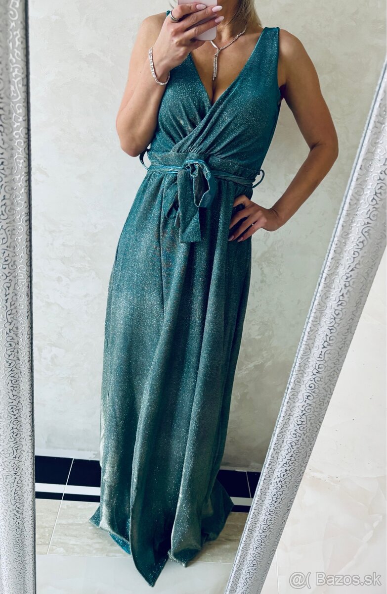 Spoločenské šaty metalic mint green - 14