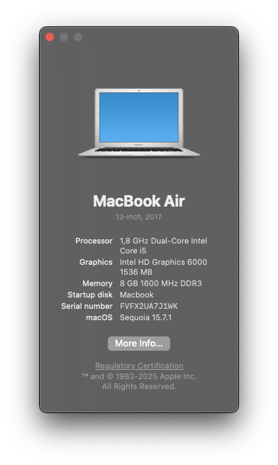 MacBook Air (13-inch, 2017) /intel Core i5/8GB RAM/128GB SSD - 14
