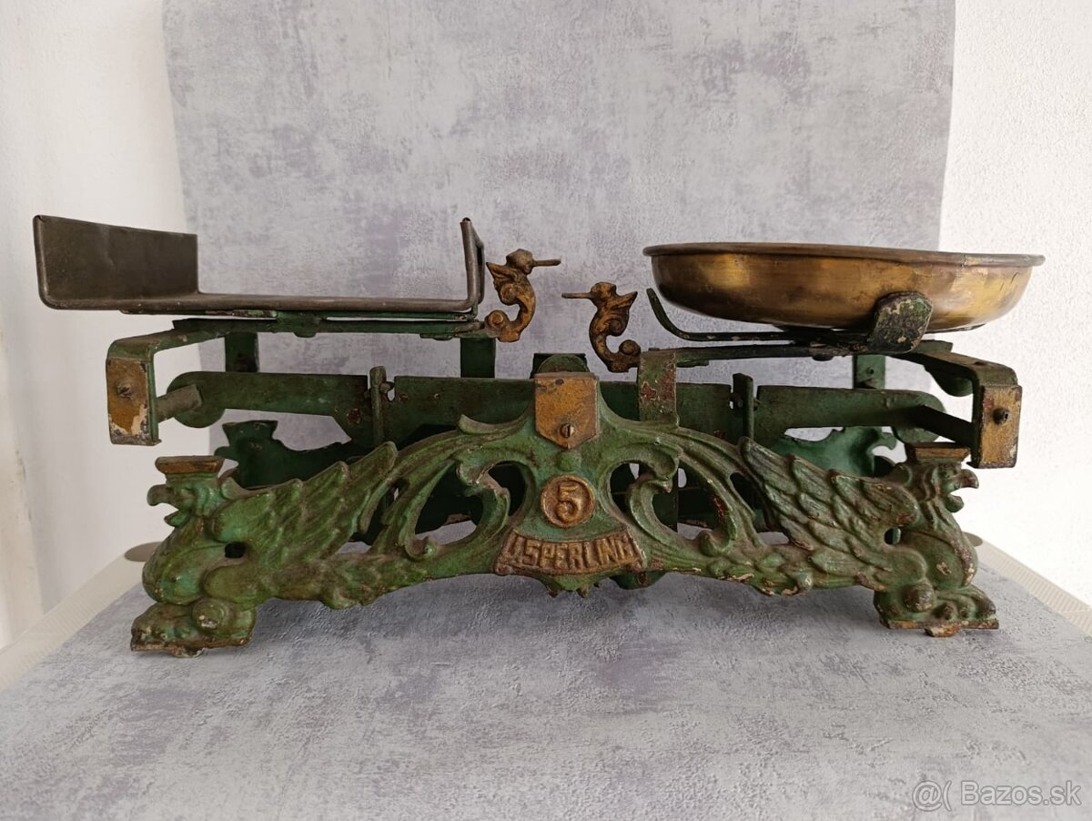 Starožitná figurální litinová váha Draci J.Sperling 5 Kg - 14