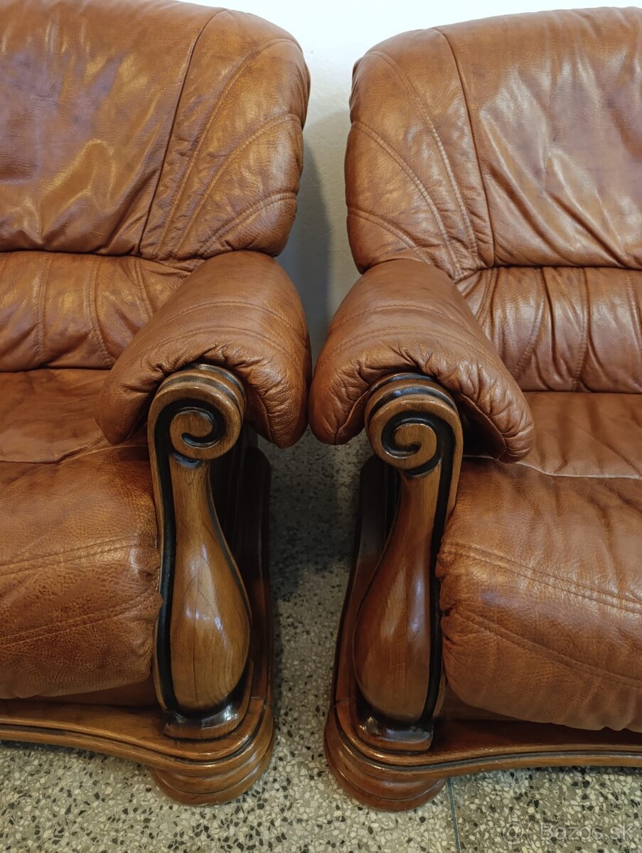 Kožená sedací souprava 3 + 2 + 1, nábytek z masívu - 14