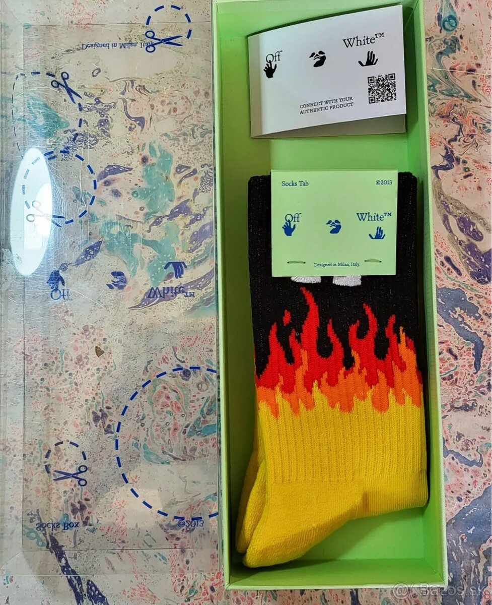 Ponožky Off-White Flames „žlto-biele“, nové, originál - 14