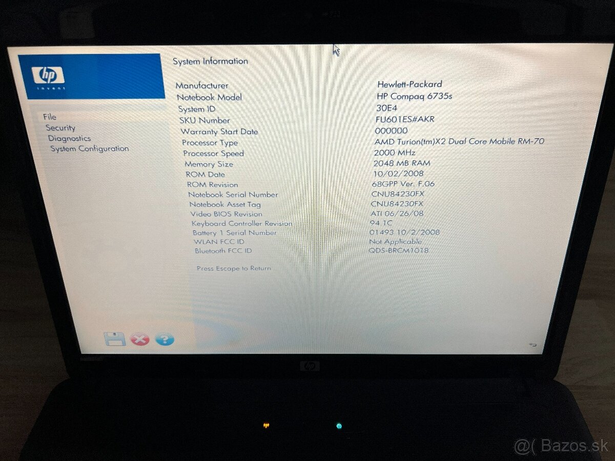 Notebook HP Compaq 6735s - 14