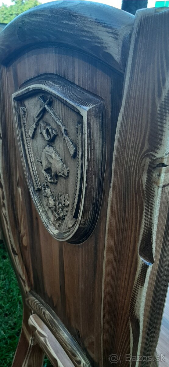 Drevený stôl Poľovnicke motivy 90×200cm+10stoliček - 14