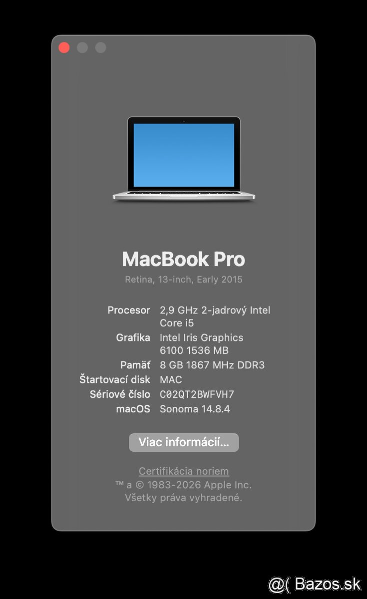 MacBook Pro (13-inch, 2015) /Intel Core i5/8GB RAM/512GB SSD - 14
