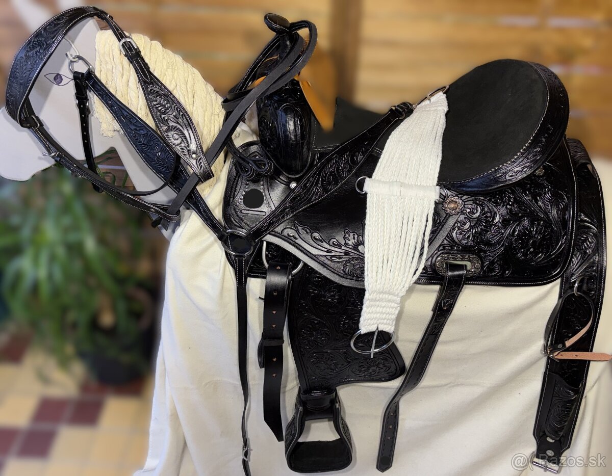 Westernový sedlový komplet 15) černé Floral - 14