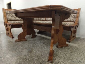 Rustikální jídelní kout, rohová lavice, stůl, křesla, židle - 14